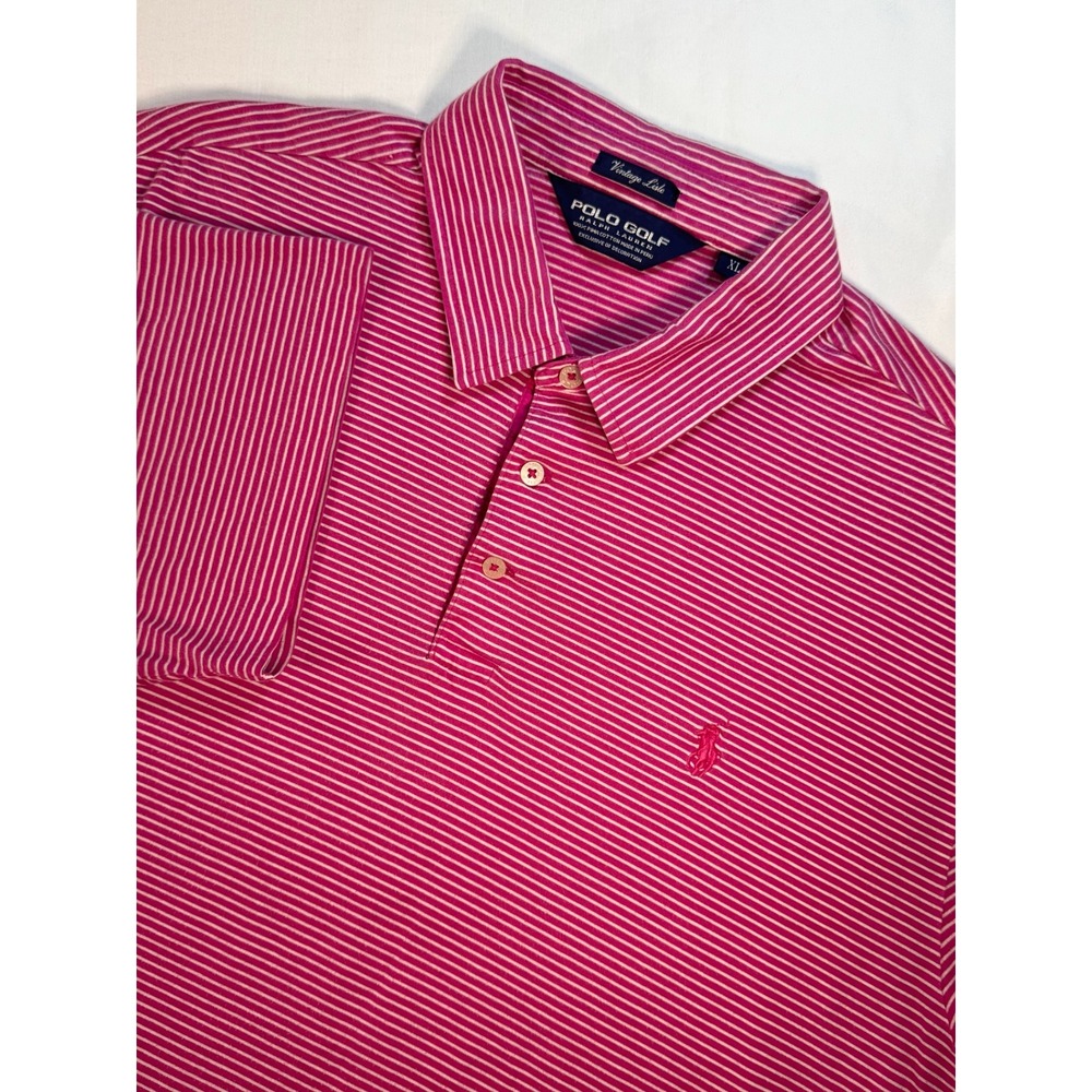Polo Golf Ralph Lauren Pink White Striped Pima Cotton Polo Shirt Mens XL
